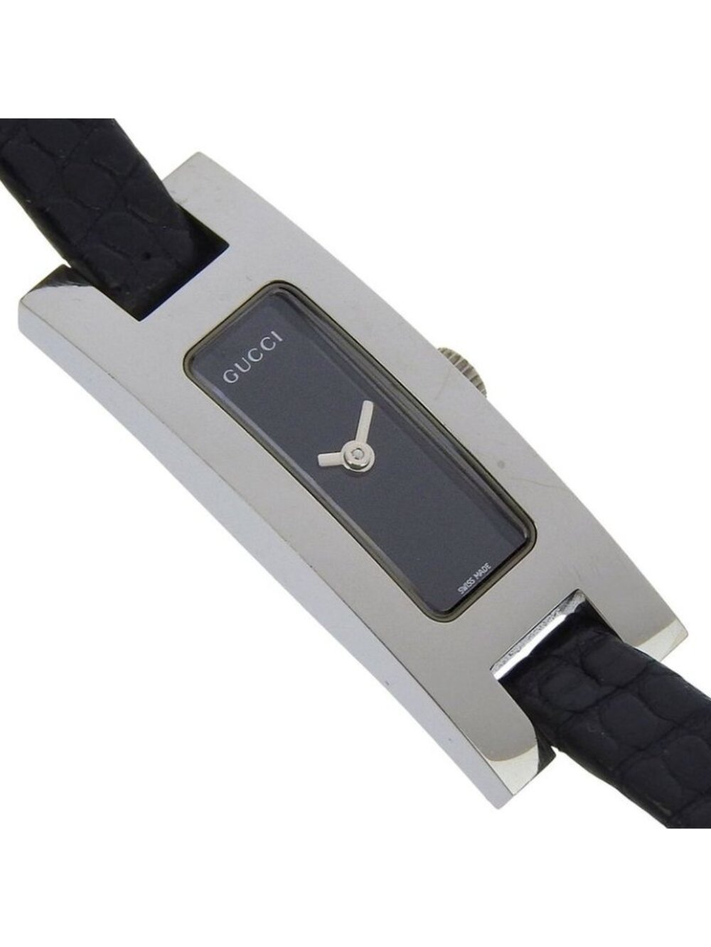 Gucci Stainless Steel Leather Quartz Analog Display Black Dial Watch - Picture 3 of 8